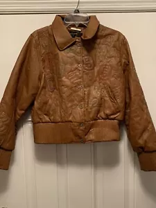 Rocawear Veste en cuir marron brodé orné femme grande taille - Photo 1 sur 11
