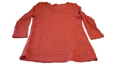 TIANELLO Ballet Tee Blouse Peach Lace Semi Sheer 3/4 Sleeve Stretch Size S - Image 1 of 4