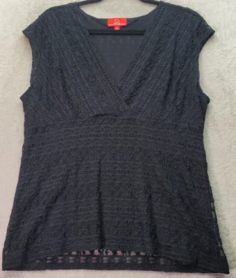 Oscar de la Renta Blouse Womens XL Black Lace Lined Nylon Sleeveless Wrap V Neck - Image 1 of 4