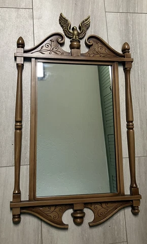 Vtg MCM Mid Century Syroco rectangle  Mirror Federal Eagle Finial Top 31” Retro Cover