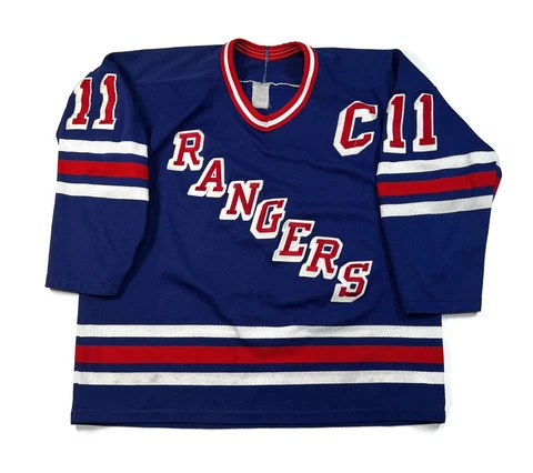 Vintage Mark Messier New York Rangers CCM NHL Hockey Jersey Blue Sewn #11 Large Cover