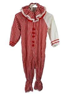 Vtg Clown Costume Jumpsuit Unisex ruffled collar Checkered Red Unbranded 2 piece