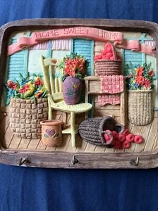 Gift Collection Wall Plaque Key Holder Flowers Mounted Home Sweet Home 3D 3-D - Picture 1 of 17