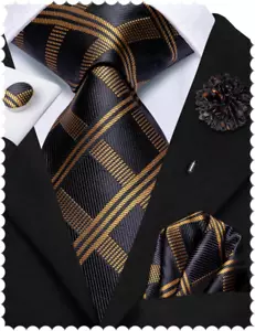 Hi-Tie Men Ties Set Woven Necktie and Lapel Pin Pocket Square Cufflinks Sets For - Picture 1 of 12