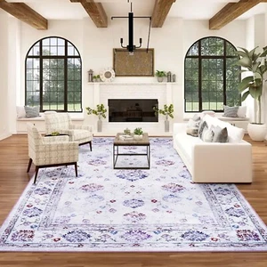 FinRe&#768;c 6x9 Rugs for Living Room, Washable Vintage Floral Bedroom Rug, Non- - Picture 1 of 8