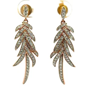 14K Rose Gold Round Natural Diamond Pave Set Dangle Earrings - Picture 1 of 9