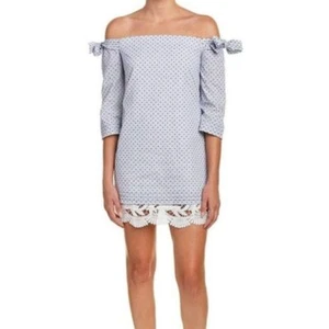NWT - RED CARTER 3/4 sleeve short dress, small, cold shoulder, blue, polka dot - Picture 1 of 13