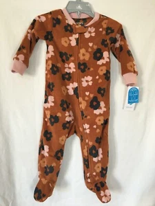 New Carter's Floral Fleece Pajama PJs Footie Sleeper Infant Girl Brown - Picture 1 of 1