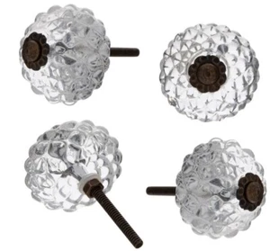 2; Vintage Hobnail Glass w/ Bronze Hardware Pulls Furniture Cabinet Drawer Knobs - Picture 1 of 16