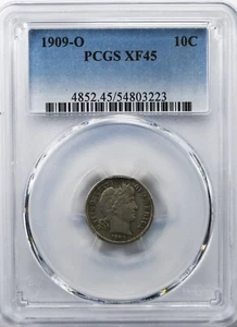 Moneda de diez centavos de plata de barbero 1909 O 10c EE. UU. Nueva Orleans graduación profesional XF45 - Imagen 1 de 4