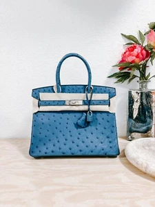 Authentic BNIB Hermes Ostrich Birkin 30 Bleu Roy with Palladium Hardware - Picture 1 of 24
