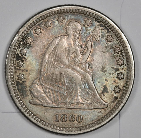 1860 Seated Liberty Quarter.  Natural Uncleaned.  AU.  182732 Cover
