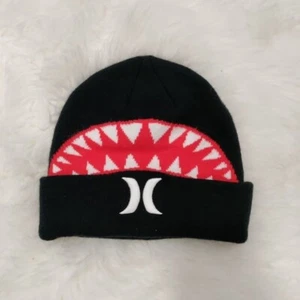 Hurley Youth Black Beanie With Red Sharkbite Design & Logo Acrylic Knit S - Picture 1 of 5