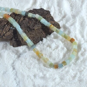 Naturale Peruviana Opale Quadrato Perline Catena 925 Argento Mano Collana 45.7cm - Foto 1 di 5