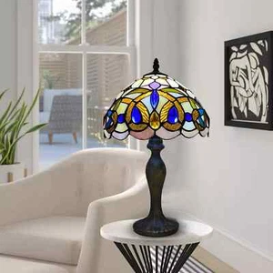 Tiffany Diamond Style 10 inch Table Lamp Stained Glass Handcrafted Multicolor UK - Picture 1 of 17