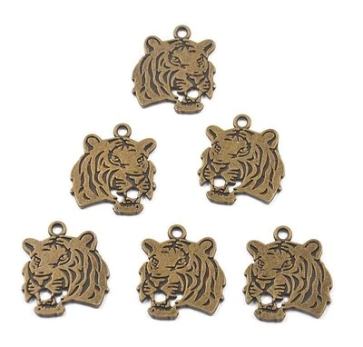 6 Stück Legierung Antik Bronze Tier Tiger Kopf Charms Anhänger - Bild 1 von 3