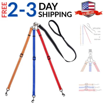 Dog Leash Nylon 3 Way Multi-Color Reflective Adjustable Tangle-Free - Image 1 of 4