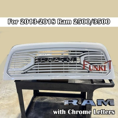 Parrilla blanca brillante para Dodge Ram 2500 3500 2013-2018 parrilla delantera con letra cromada Foto 1 de 4