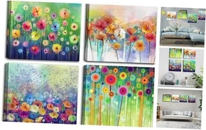 Flowers Bathroom Decor Canvas Wall Art, Colorful Floral Artwork Painting - Picture 1 of 8