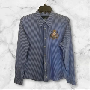 Ralph Lauren Women’s 12 Striped Cotton Crest Button-Front Shirt Light Blue - Picture 1 of 13