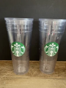 Starbucks Clear 24 Oz Tumbler Without Lid Or Straw Set of 2/Pair Green Logo - Picture 1 of 1