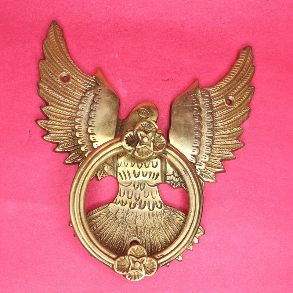 Antiguo llamador de puerta Repro con forma de halcón águila hecho a mano de latón decoración del hogar campana de puerta Foto 1 de 4