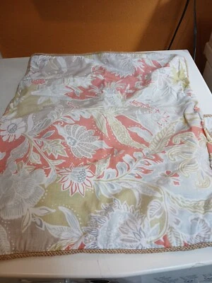 2 Nautica Cotton Pillow Shams Floral Coral Green Tan Stipes on Reverse 14" x 23" - Image 1 of 4