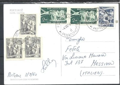 1960 SLOVENIA MULTIFRANCHISING POSTCARD COVER FROM PORTOROZ TO ITALY - Image 1 of 2