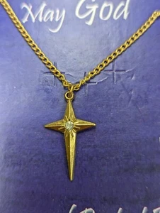 Made in USA Yellow Gold tone Star of Bethlehem Pendant & Crystal chain Necklace - Picture 1 of 3