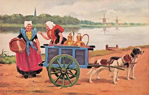 NL Dordrecht Holland-Milkmaids-Cart Dogs-Vintage c1910 Postcard (F7) - Picture 1 of 4