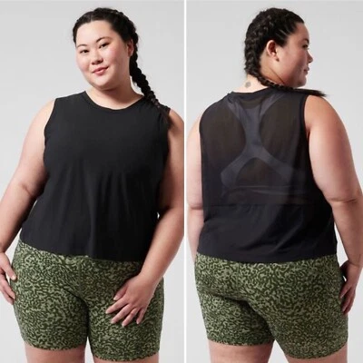 NWT Athleta Ultimate Muscle Tank Top 2X 20-22W Black Relaxed Crop Quick Dry Mesh - Image 1 of 4