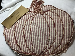 NICOLE MILLER  PLACEMATS (4)  PUMPKINS RED TICKING STRIPE 100% COTTON  NWT
