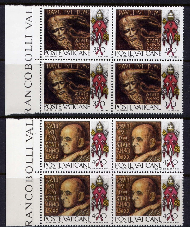 Vaticano Sc#630-1 Negro 4 1977 Papa Pablo VI 80 cumpleaños MNH Foto 1 de 1