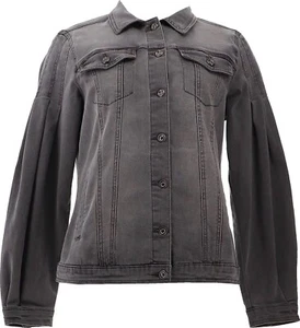 Gr. Medium DG2 Diane Gilman Infinity Stretch Laternenärmel Jeansjacke schwarz - Bild 1 von 2