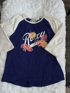 Roxy girls sz. 10 3/4 sleeve blue & cream design tee. Cute, great shape - Picture 1 of 8