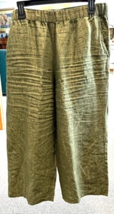 Eileen Fisher Olive Green Light-Weight Linen Trouser Slacks Pants Size L/G - Picture 1 of 6