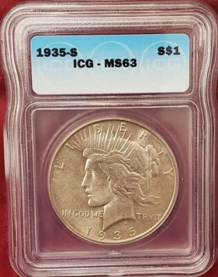 1935-S Peace Dollar ICG MS63 (Z-0002) - Image 1 of 2