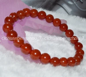 Beautiful Rare 8mm Red Chalcedony Agate Round Gems Beads Elastic Bracelet 7.5'' - Picture 1 of 6