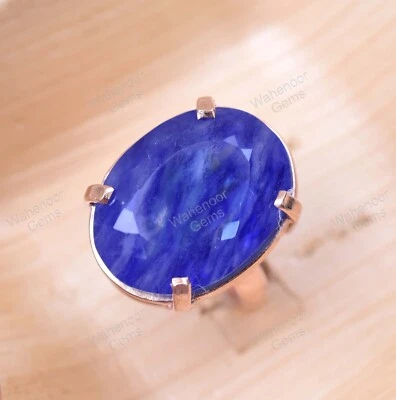 Anel de prata esterlina 925 oval azul tanzanita tamanho enorme anel de coquetel certificado - Imagem 1 de 4