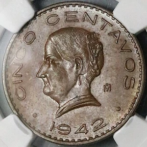 Moneda escasa de bronce Josefa de 5 centavos de México 1942 NGC MS 63 (25022304C) - Imagen 1 de 6