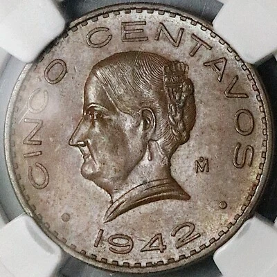 1942 NGC MS 63 Mexico 5 Centavos Josefa Bronze Scarce Coin (25022304C) - Image 1 of 4