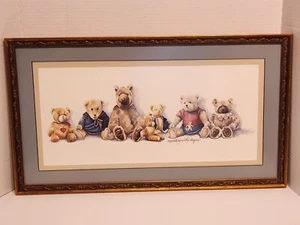 Teddy Bears Lineup Framed Watercolor by Martha Smith Hayes Print Signed - Picture 1 of 5