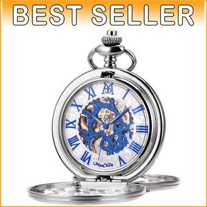Stylish 47mm Skeleton Pocket Watch with Engraving - Perfect Gift for Men & Women - Picture 1 of 10