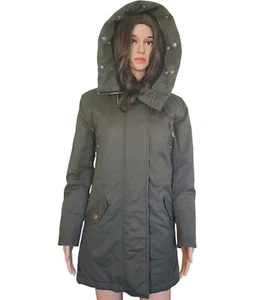 J. Crew Long Hooded Jacket Snap Front Zipper Olive Green Size XXS - Picture 1 of 13