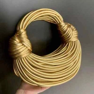 Luxury Gold Rope Handbag for Women – Knotted PU Hobo Shoulder Clutch Bag - Picture 1 of 15
