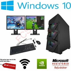 Gaming PC Bundle Intel Core i7 8GB 1TB GT730 DUAL SCREEN Windows 10 ULTRA FAST - Picture 1 of 5