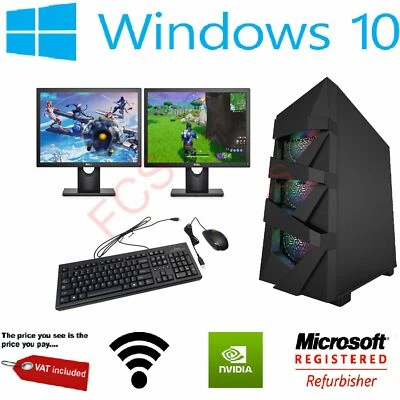 Gaming PC Bundle Intel Core i7 8GB 1TB GT730 DUAL SCREEN Windows 10 ULTRA FAST - Image 1 of 4