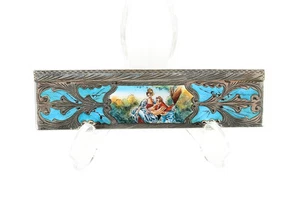 Französischer Kamm 19. Jahrhundert - Sterlingsilber & blaue Emaille mit Liebhaberszene - selten - Bild 1 von 4
