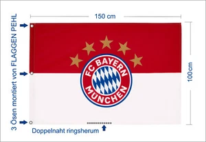 FCB Bayern München Fahne für Fahnenmast  3 Ösen+2 Bierdeckel 150 x 100 cm 828-3Ö - Bild 1 von 2