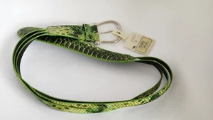 Snakeskin pattern belt bright green black three straps faux leather vegan NWT - Picture 1 of 4